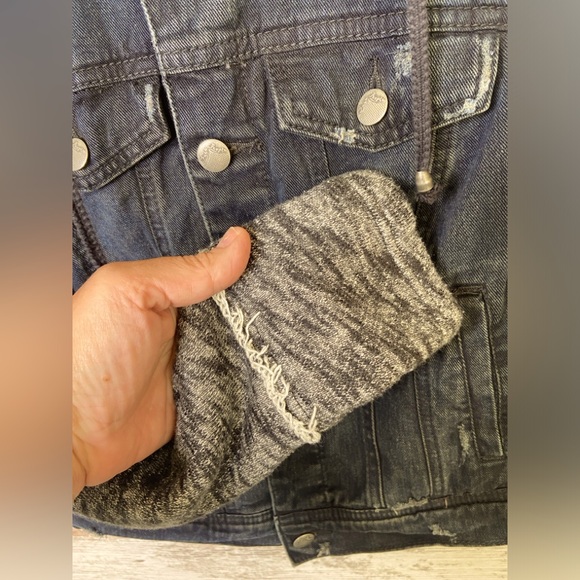 Free People dark wash/black distressed denim knit jacket Sz XS EUC - Picture 5 of 9